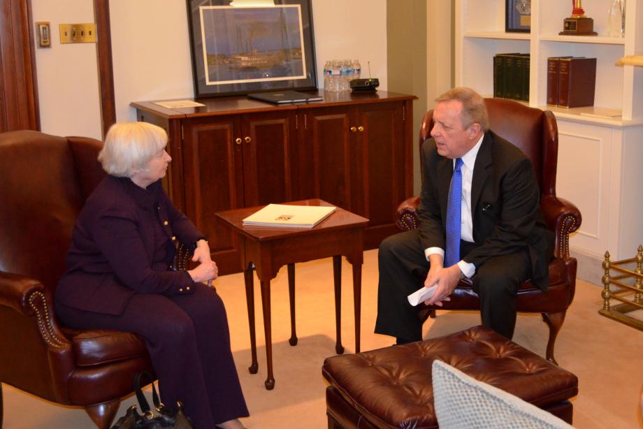 U.S. Senator Dick Durbin (D-IL) met with Vice Chair of the Federal Reserve System Janet Yellen. They discussed Vice Chair Yellen's recent nomination to be the next Chair of the Federal Reserve.